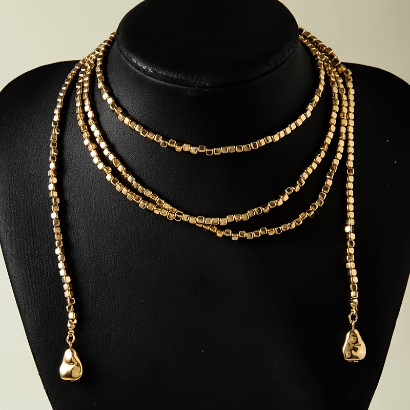 Women's Plated Beaded Teardrop Pendant Necklace, Adjustable